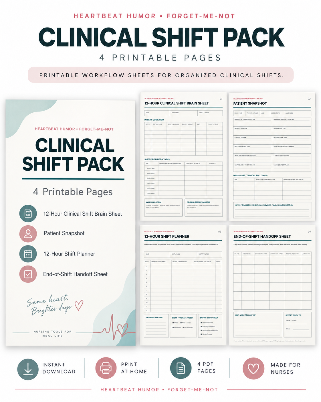 Heartbeat Humor Forget-Me-Not Clinical Shift Pack digital printable mockup